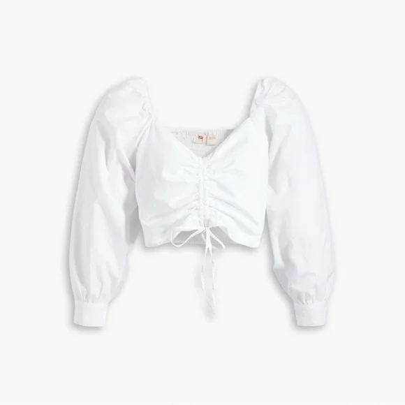 NWT LEVI’S Devin White Cropped Puff Sleeve Blouse Women Size Medium - Picture 4 of 12
